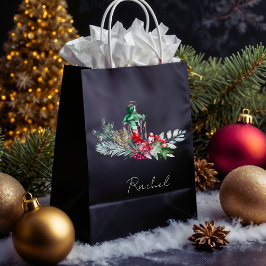 Sacola Para Presentes Média Nome Moderno Script Watercolor Felry Natal