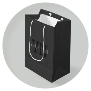 Sacola Para Presentes Média Nome Monogramado Cinza Escuro Moderno (ou outro te