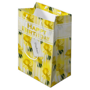 Sacola Para Presentes Média Nome "Parabéns" Fotografia de Daffodils Amarelos