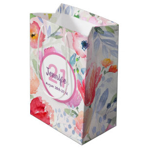 Sacola Para Presentes Média nome pastel cor-de-rosa aniversário de 21 anos