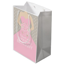 Sacola Para Presentes Média Nome personalizado Bridesmaid vestido rosa