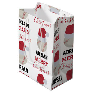 Sacola Para Presentes Média Nome Personalizado da Bola Esportiva de Natal