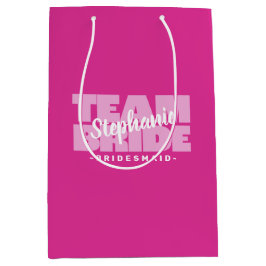 Sacola Para Presentes Média Nome Personalizado de Casamento Rosa Cor-de-Rosa d