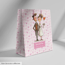 Sacola Para Presentes Média Nome Personalizado do Casal de Casamento Simples Q