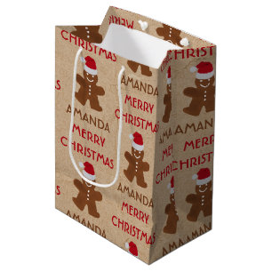 Sacola Para Presentes Média Nome Personalizado do Homem de Pão de Natal Cookie