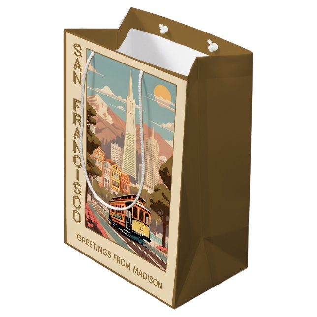 Sacola Para Presentes Média Nome Personalizado Retro São Francisco (Verso inclinado)