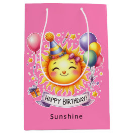 Sacola Para Presentes Média Nome personalizado sunshine Feliz Aniversário Rosa