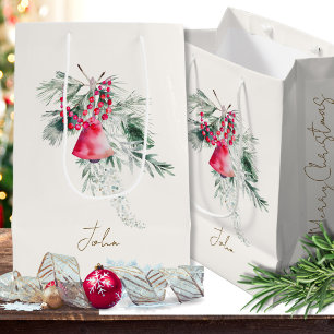 Sacola Para Presentes Média Nome Watercolor Modern Typoografia Feliz Natal