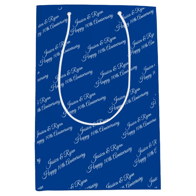 Sacola Para Presentes Média Nomes, Ano do Aniversário, Script Branco, Azul Pro (Frente)
