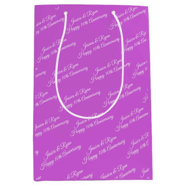 Sacola Para Presentes Média Nomes, Ano do Aniversário, Script Branco, Fúchsia (Frente)