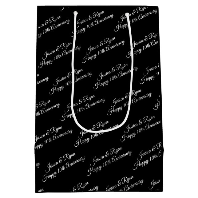 Sacola Para Presentes Média Nomes, Ano do Aniversário, Script Branco, Preto (Verso)