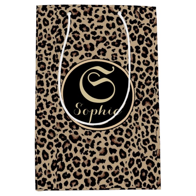 Sacola Para Presentes Média Nomes personalizados de luxo Cheetah (Frente)
