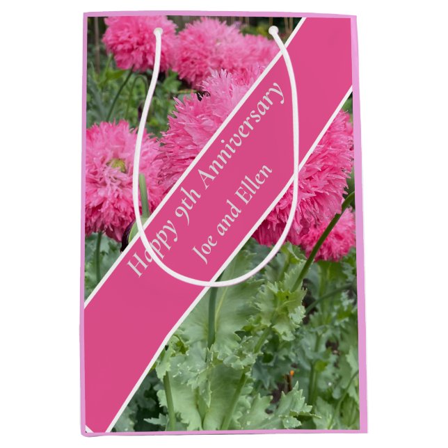 Sacola Para Presentes Média Nono aniversário de Casamento, Poppy (Frente)