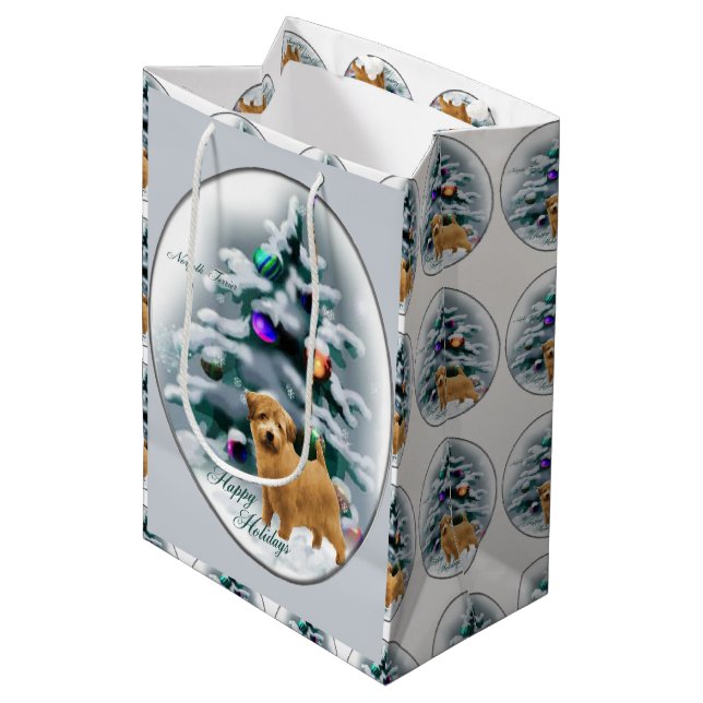 Sacola Para Presentes Média Norfolk Terrier Natal (Frente inclinada)