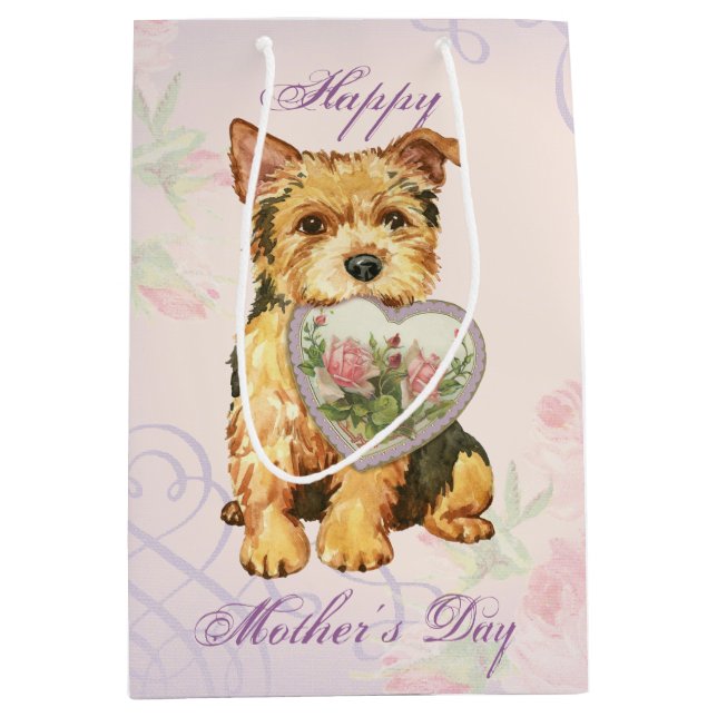 Sacola Para Presentes Média Norwich Terrier Heart Mãe (Frente)