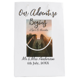 Sacola Para Presentes Média Nossa aventura começa casal foto amor e obrigados