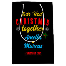 Sacola Para Presentes Média Nosso Primeiro Natal Juntos Com Flocos De Neve