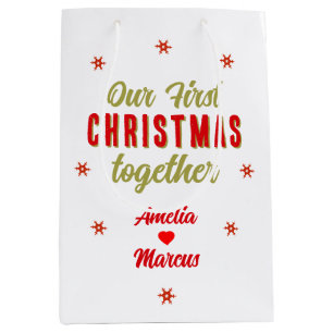 Sacola Para Presentes Média Nosso Primeiro Natal Juntos Com Flocos De Neve