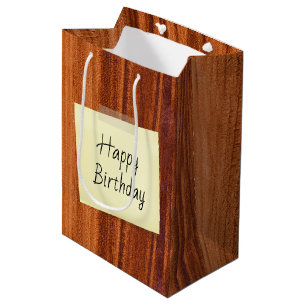 Sacola Para Presentes Média Nota de Aniversário em Madeira
