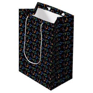 Sacola Para Presentes Média Notas de música do arco-íris (preto)