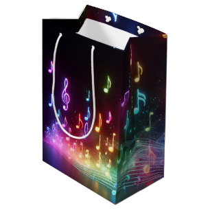 Sacola Para Presentes Média Notas Musicais de Neon Dançantes