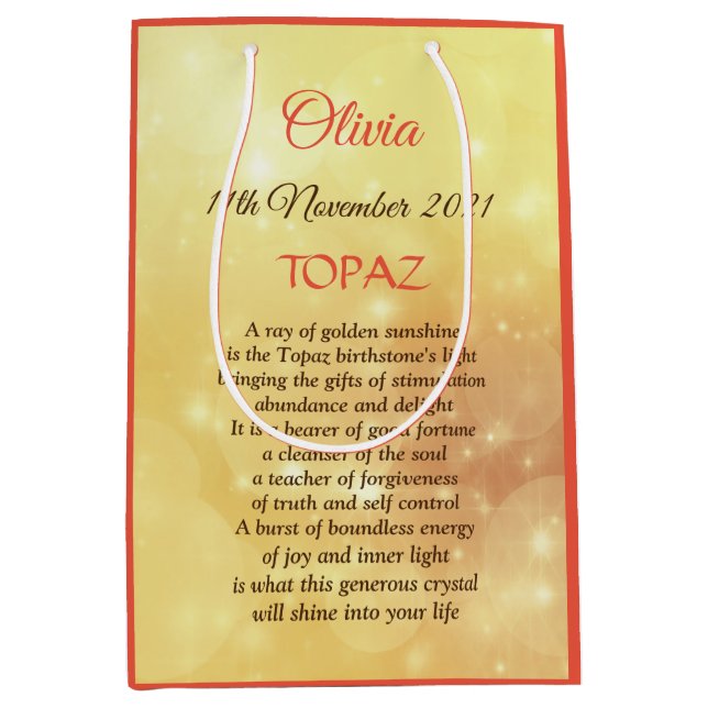 Sacola Para Presentes Média Novembro Birthstone Topaz design (Frente)