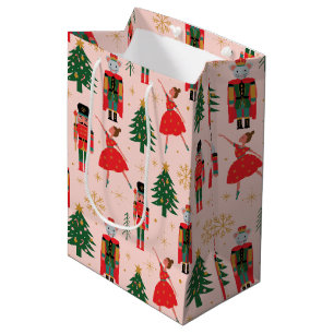 Sacola Para Presentes Média Noz-cracker e Ballerina - Natal Rosa