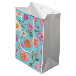 Sacola Para Presentes Média Núcleo de algodão margarida branca margarida rosa