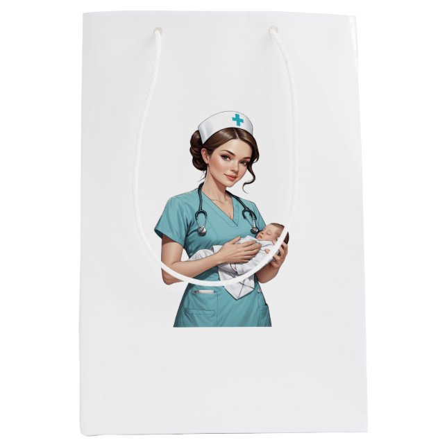 Sacola Para Presentes Média Nurse Holding Newborn – Gentle Care Medical Design (Frente)