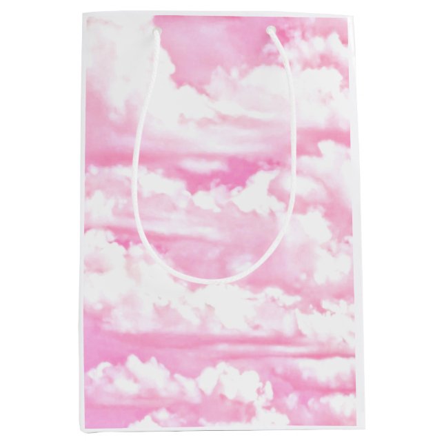 Sacola Para Presentes Média Nuvens Felizes, Bebê Rosa, em segundo plano (Frente)