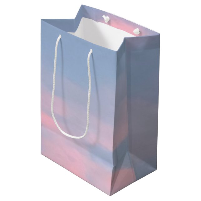 Sacola Para Presentes Média Nuvens rosa personalizáveis (Frente inclinada)