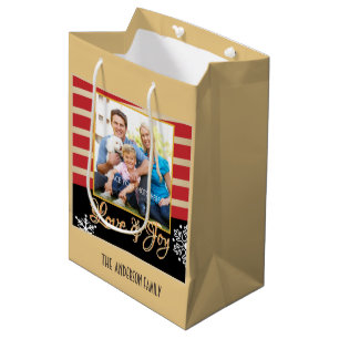 Sacola Para Presentes Média O amor & a alegria, foto personalizaram o Natal