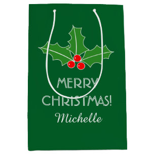 Sacola Para Presentes Média O azevinho personalizado do Feliz Natal sae do