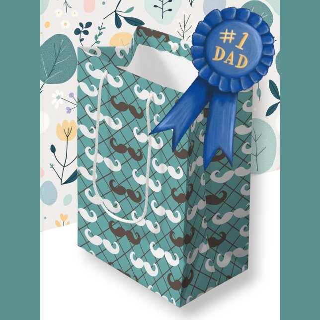 Sacola Para Presentes Média O bigode castanho e lacrimogênio do pai (Father's Brown & Teal Mustache Medium Gift Bag)