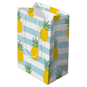 Sacola Para Presentes Média O branco azul na moda listra o teste padrão do