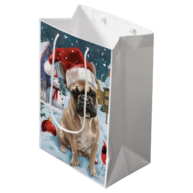 Sacola Para Presentes Média O Bulldog Francês Winter Wonderland Natal Joy (Frente inclinada)