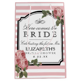 Sacola Para Presentes Média O chá de panela floral das listras do rosa