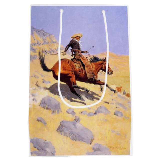 Sacola Para Presentes Média O Cowboy (por Frederic Remington) (Verso)