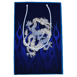 Sacola Para Presentes Média O cromo azul do dragão gosta de chamas da fibra d