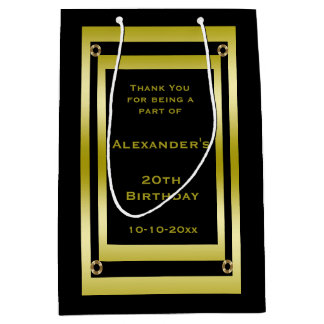 Sacola Para Presentes Média O Elegante Preto e Dourado Quadro Obrigado