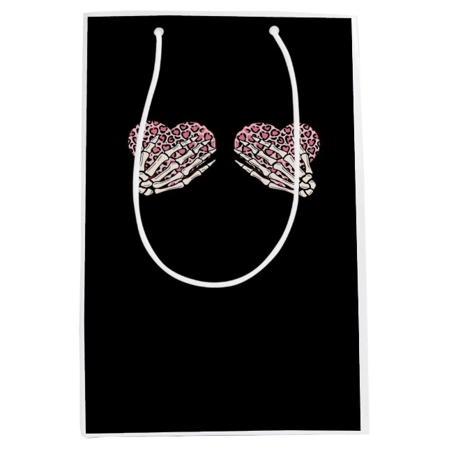 Sacola Para Presentes Média O Esqueleto De Dia de os namorados Engraçado Mãos  (Frente)