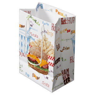 Sacola Para Presentes Média O Hamburger frita o comensal do CHURRASCO do fast