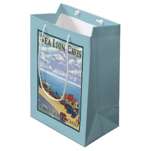 Sacola Para Presentes Média O leão de OregonSea cava o poster das viagens