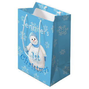 Sacola Para Presentes Média ø Nome do costume do boneco de neve do Natal