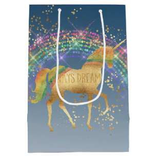 Sacola Para Presentes Média O ouro do arco-íris Stars o unicórnio ideal