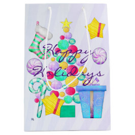 Sacola Para Presentes Média O Whimsey Folk Art de Natal