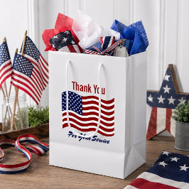 Sacola Para Presentes Média Obrigado Bandeira Americana Veterano Branco
