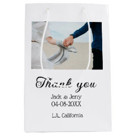Sacola Para Presentes Média Obrigado casal de casamento moderno simples mensag