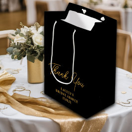 Sacola Para Presentes Média Obrigado Minimalista Preto Dourado Chá de Noiva