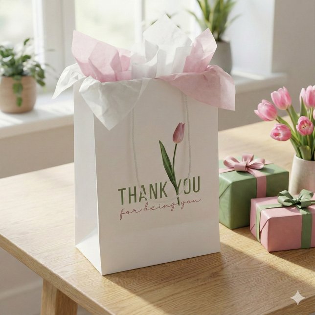 Sacola Para Presentes Média Obrigado Por Seres Tão Bonitos. (Show your gratitude with this, "Thank you for being you" tulip gift bag! )